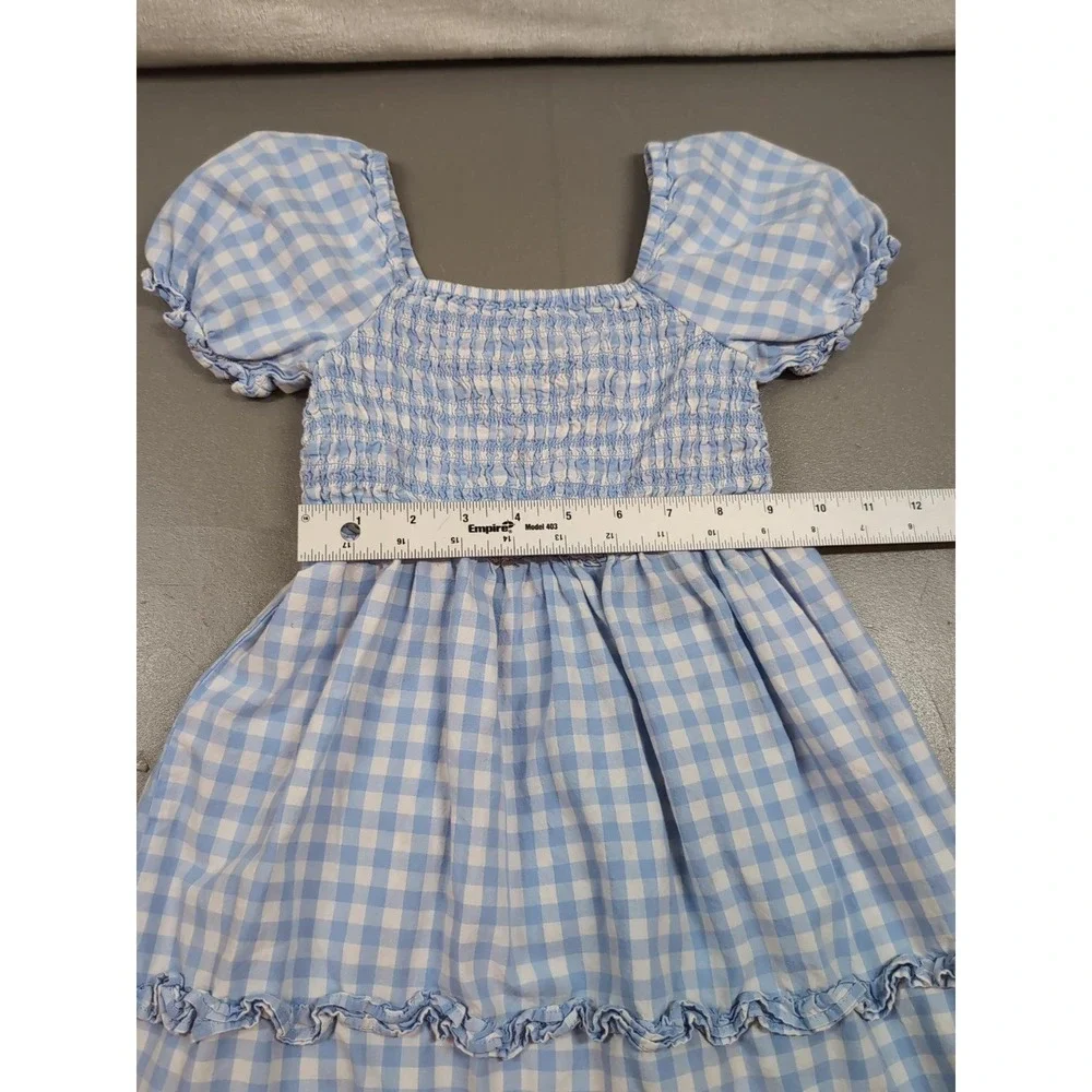 The Children's Place Girls Blue White Gingham Smocked Puff Sleeve Dress Size 5/6